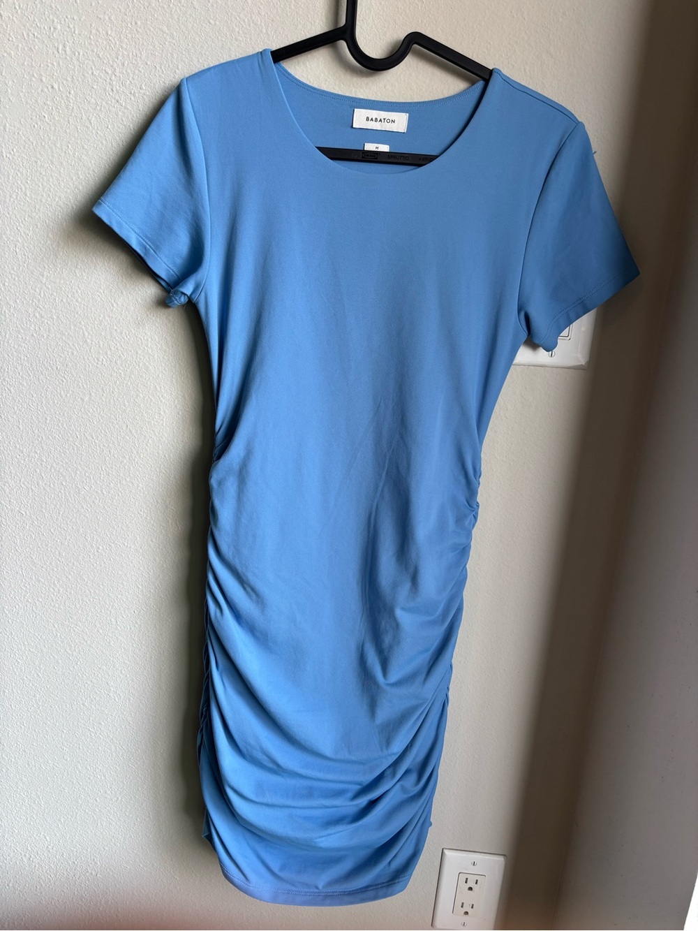 Babaton Blue Ruched Short Sleeve Bodycon Mini Dress Size M